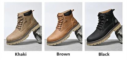 Leather Men Work Boots Mid Calf Ankle High Top Non Slip