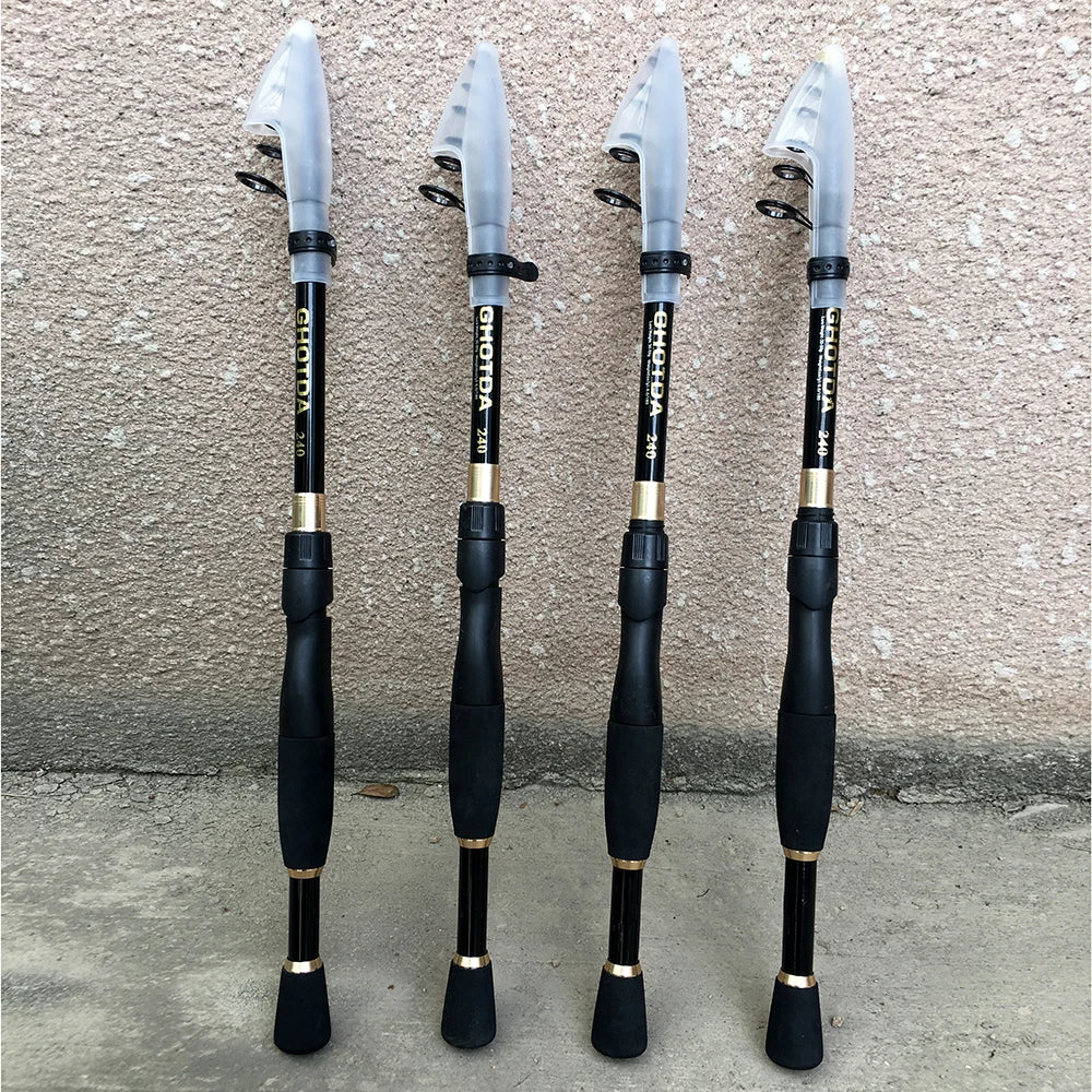 1.6-2.4m Telescopic Fishing Rods Ultralight Weight Spinning Casting Carbon Pole Fishing Accessories Lure Weight 10-30g