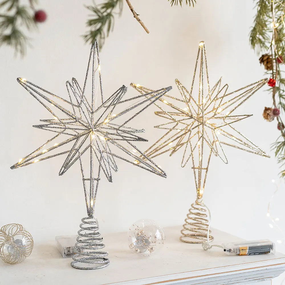 LED Star Christmas Tree Topper – Glitter Xmas Tree Decoration with String Lights for Parties