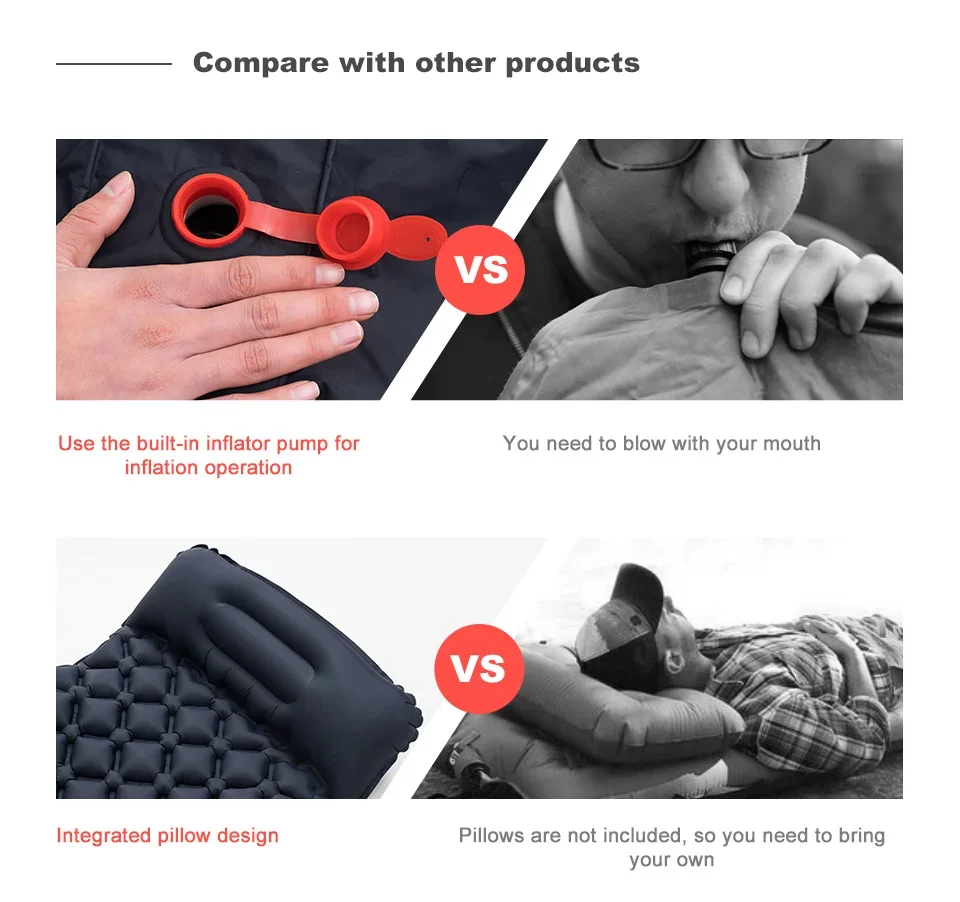 Outdoor Camping Inflatable Mattress Ultralight Air Mat with Built-in Pump Hiking Sleeping Pad Pillow