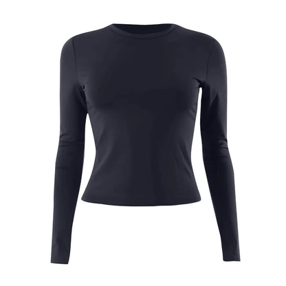 O-Neck Long Sleeve Cropped Top For Women Broadcloth Polyester