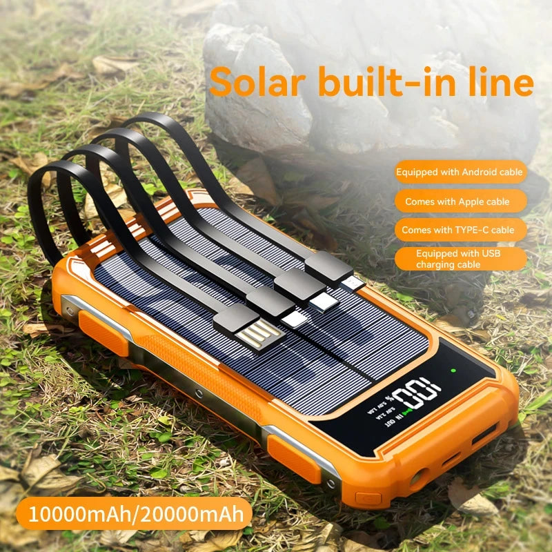 VIVO 200000mAh Solar Power Bank Large Capacity 4 in 1 Built in Cables Intelligent Digital Display Laser Light For Samsung