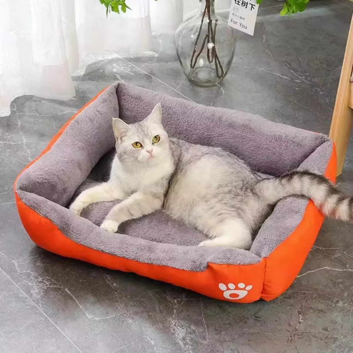 Color Square Winter Dog Bed – Soft Warm Pet House Mat, Waterproof Cat Bed