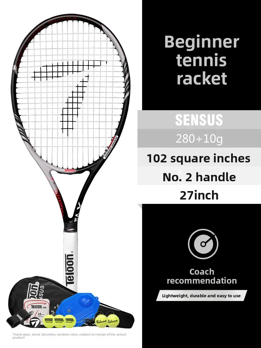 TELOON Genuine Carbon Tennis Racket Beginner College Student Men's and Women's Single with Wire Rebound Tennis Trainer Set