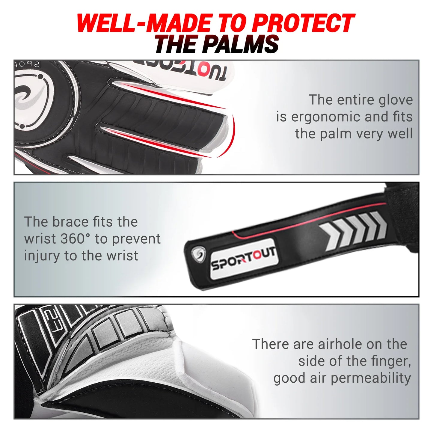 Sportout Goalie Gloves, Goalkeeper Gloves with Fingersave, Soccer Gloves, Breathable Soccer Goalie Gloves, 4mm Latex, for Kids