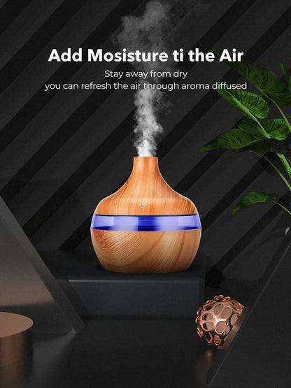 Ultrasonic Humidifier Aroma Diffuser Wood 300ml Home Use