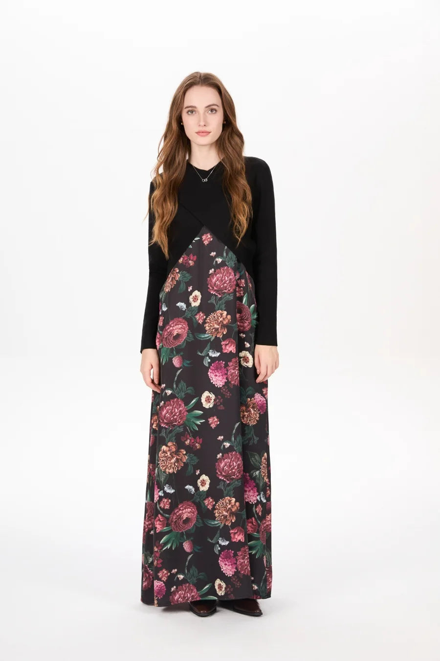 AS AW25 elegance slip satin dress + knitting cross top +mockneck woman clothing set adjustable maxi floor length