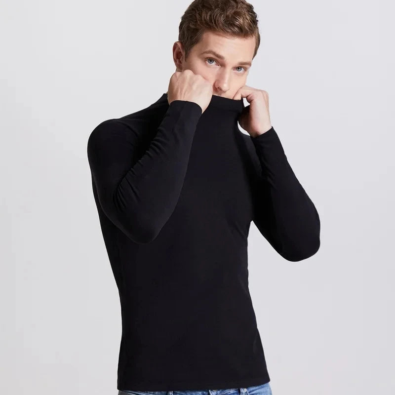 Thermal Underwear Tops Men Winter Clothes Thermal Shirt Autumn Men's Winter Tights High Neck Thin Slim Fit Long Sleeve T-shirt