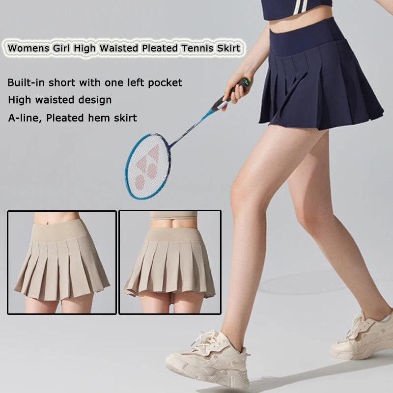 VITALINOVO Womens Girl High Waisted Pleated Tennis Skirt School A-Line Skater Skirts with Lining Shorts Golf Athletic Skort