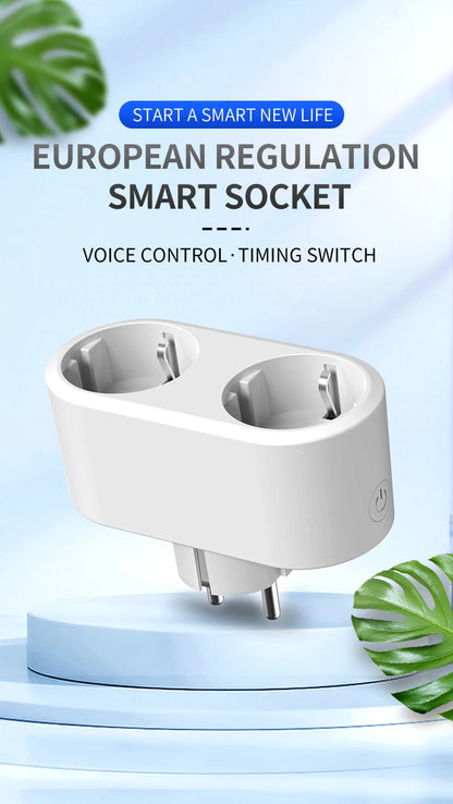 WiFi Smart Dual Plug Socket EU Plug 16A 20A Power Monitor Voice Control
