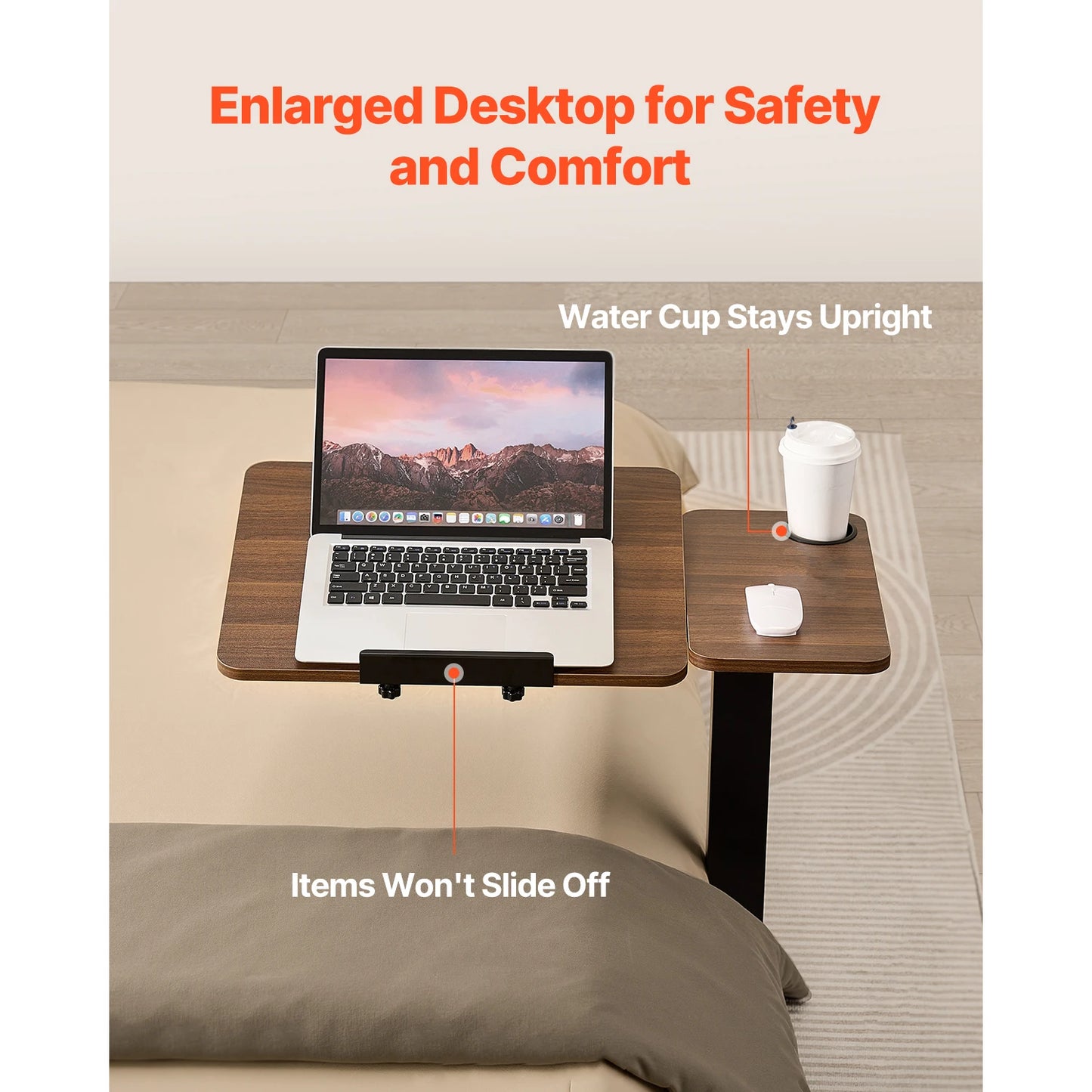 SucceBuy Overbed Table Mobile Bed Side Table with Swivel Casters Height & Angle Adjustable Laptop Desk for Home Office Study