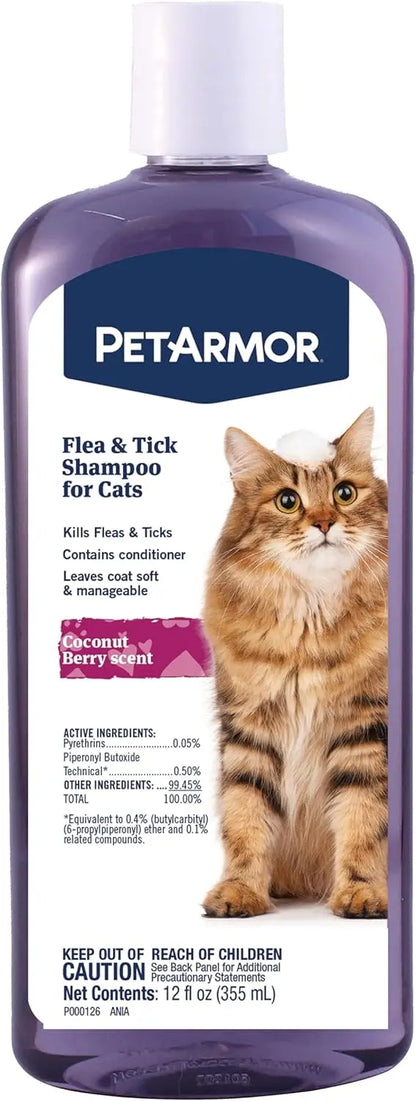 Cat Flea and Tick Shampoo, Coconut Berry Scent, 12 Oz