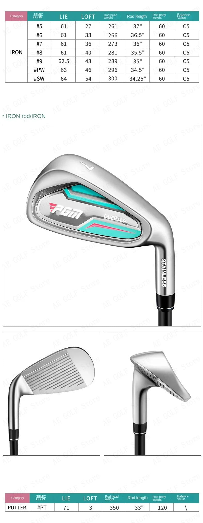 PGM Women Golf Clubs Set with Golf Bag Stainless Steel / Carbon Shaft Iron Wood Driver Beginer Training Golf Supplies  LTG051