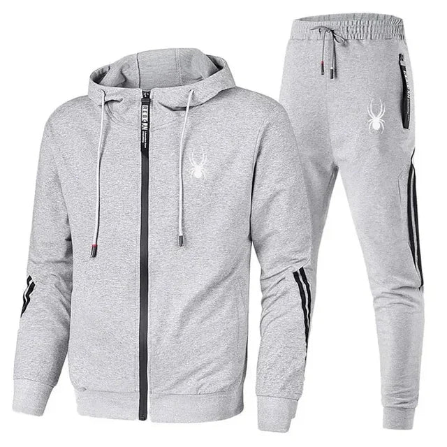 New Spring and Autumn running breathable and fashionable fitness set for men, a two-piece casual zipper jacket and sport pants
