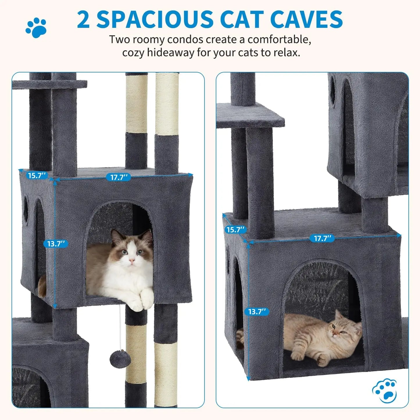 61" Heavy-Duty Multi-Level Cat Tree For Large Cats Oversized Perch & Dual Condos Natural Sisal Posts For Maine Coon