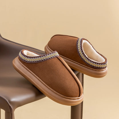 Mens Plush Fleece Lined Slippers With Thick EVA Sole Indoor Outdoor Non Slip