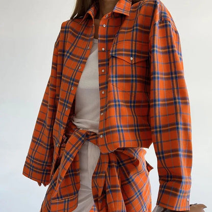 Oversized Plaid Shirt For Women Long Sleeve Button-Down Korean Style