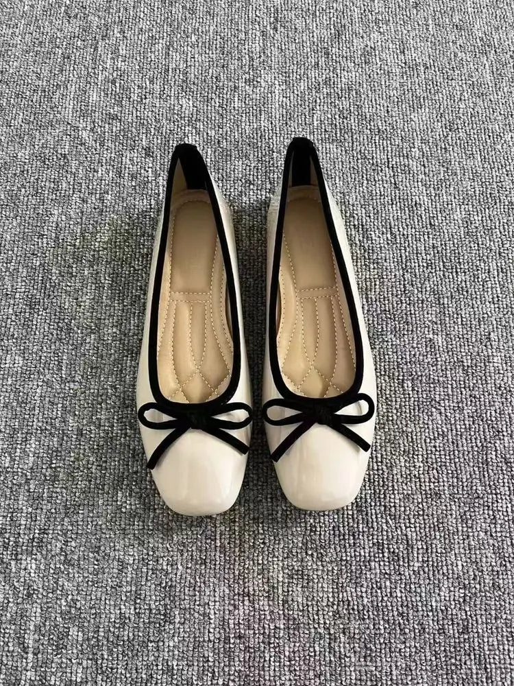 2025Spring and Autumn New Bowknot Shallow Soft-soled Women’s Loafers, French-style Versatile Square-toe Flats, Flat Ballet Shoes