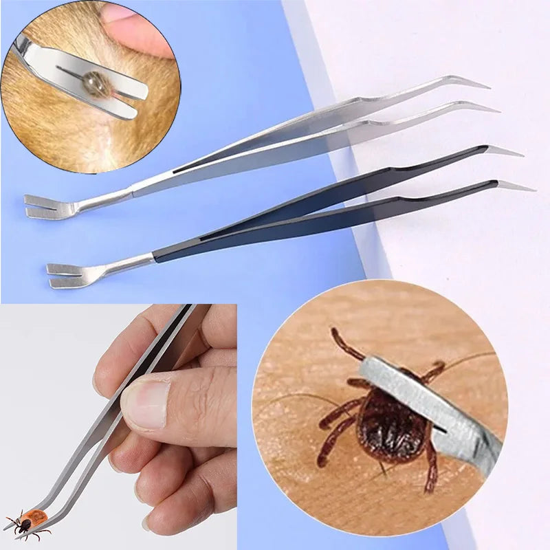 Tick Removal Tool for Pets Stainless Steel Pet Flea Removal Tool 2-in-1 Tick Removal Tool Professional Tick Removal Tweezers Dog