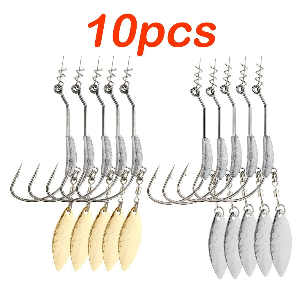 Jig Head Fish Hook 2G 3G 4G Fishing Hooks 10Pcs With Spin Lock Pin Spinner For Soft Fishing Bait Of Carbon Steel Hooks