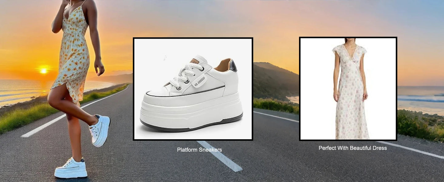 Fujin 9cm 3 inch comfortable platform sneakers for women Genuine Leather Women Vulcanized Shoes Platform High Heels Casual Shoes