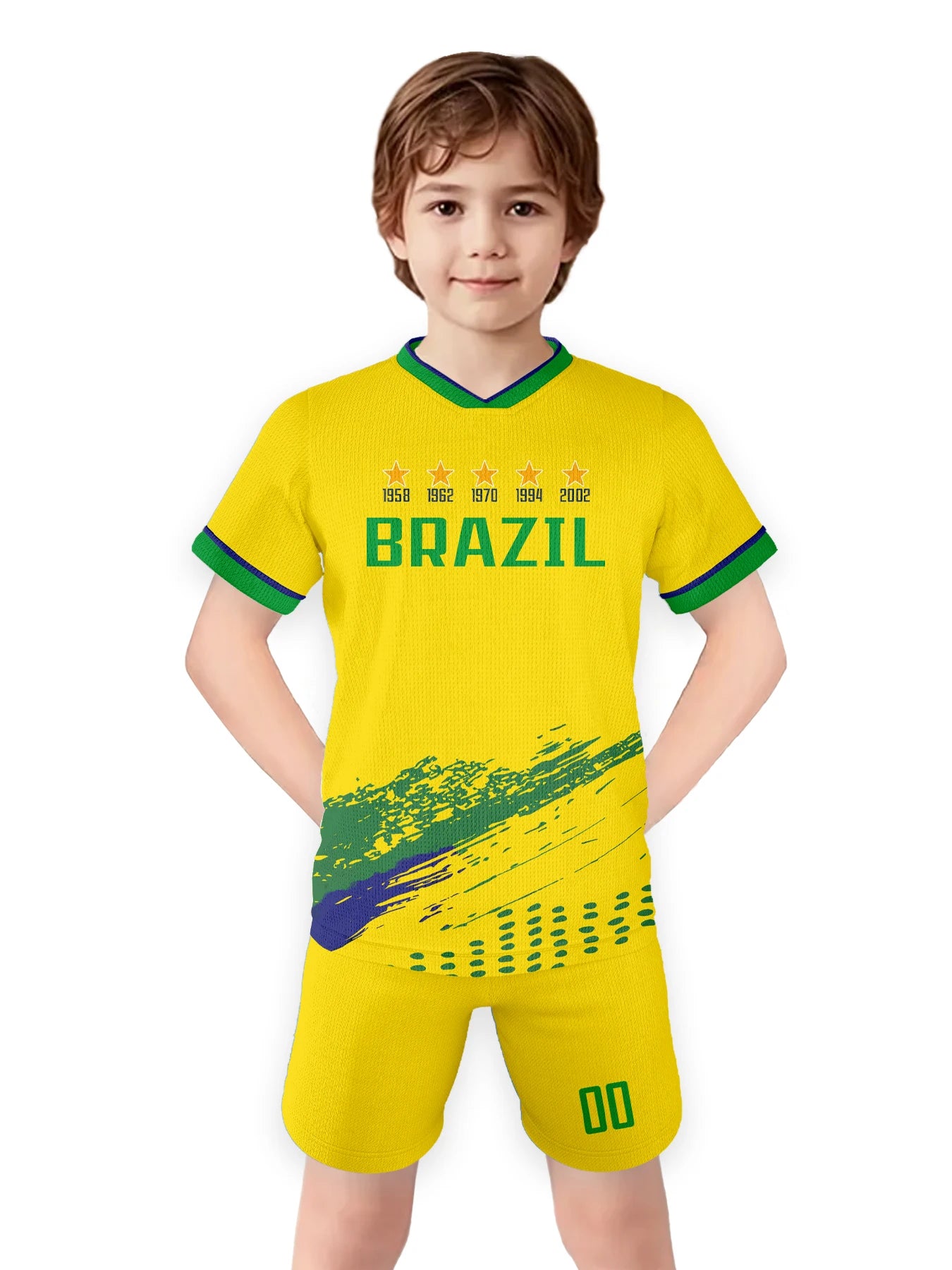 Custom Soccer Jersey Set Brazil Personalized Name Number Football Shirt for School Team Club Kids Youth Practice Soccer Uniform