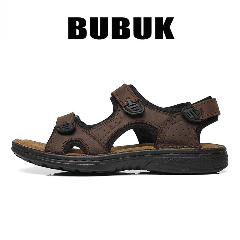 First-Layer Cowhide Men Open-Toe Sandals Non-Slip Outdoor Casual Shoes