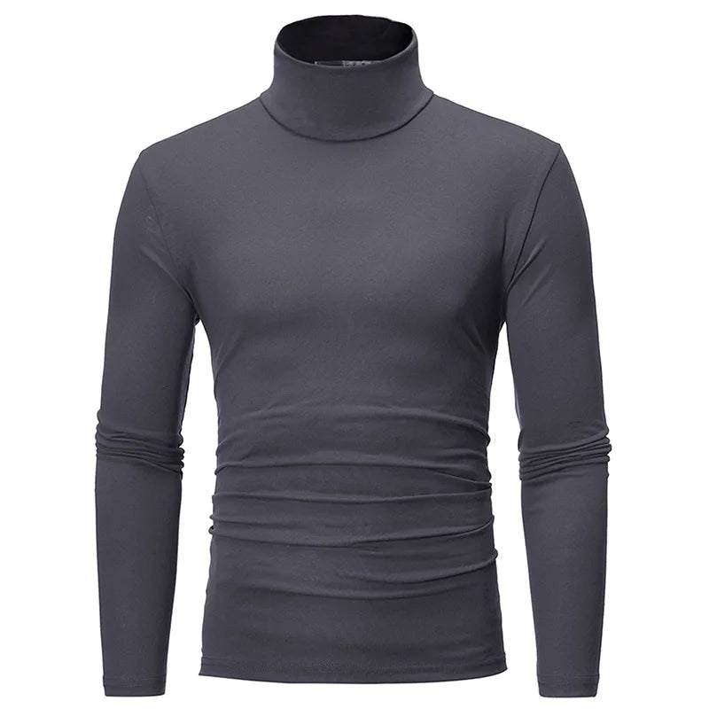 1/2pcs Autumn  Winter Men's High Neck T-shirt Slim Fit Fashion High Elastic Long Sleeve Casual Breathable Apparel Pullover