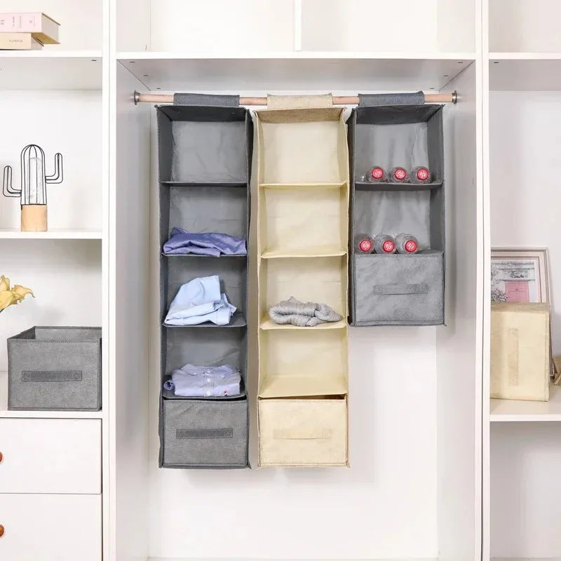 1/3/4/5 Wardrobe cotton and linen storage bag hanging bag hanging bag clothes storage multi-layer storage bag drawer hanging bag