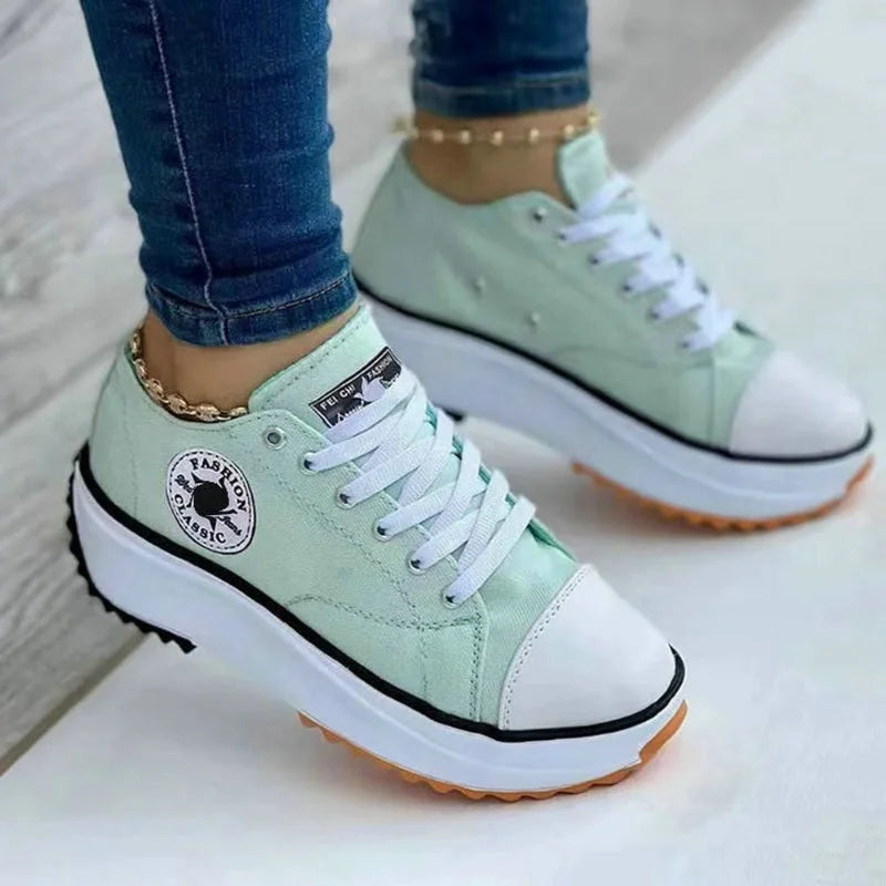 2025 New Women Pattern Canvas Sneakers Women Casual Shoes Women Sneakers Shoes Flat Lace-Up Zapatillas Mujer Chaussure Femme