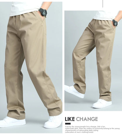 Mens Cotton Relaxed Jogger Pants Big Size Elastic Waist Drawstring Casual