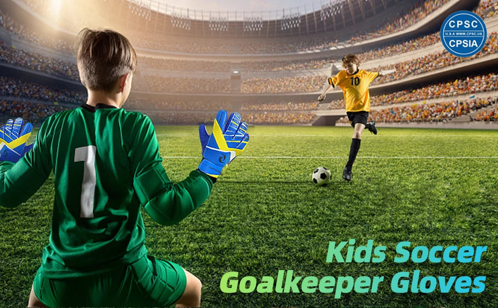 Sportout Kids Goalkeeper Gloves, Soccer Gloves with Double Wrist Protection and Non-Slip Wear Resistant Latex Material