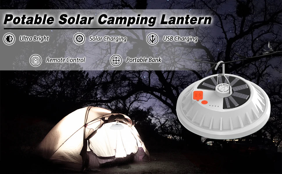 LED Camping Lantern Solar USB Rechargeable Emergency Outdoor Portable Lantern