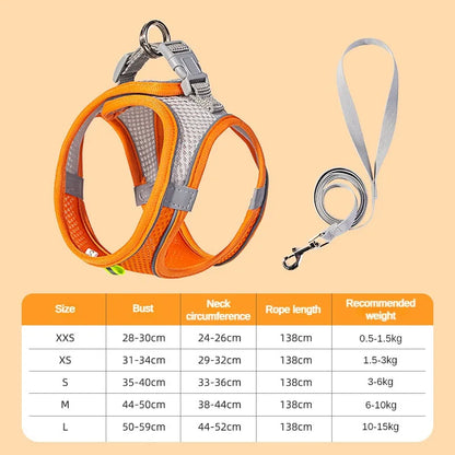 Dog And Cat Harness Vest Set, Adjustable Nylon Reflective