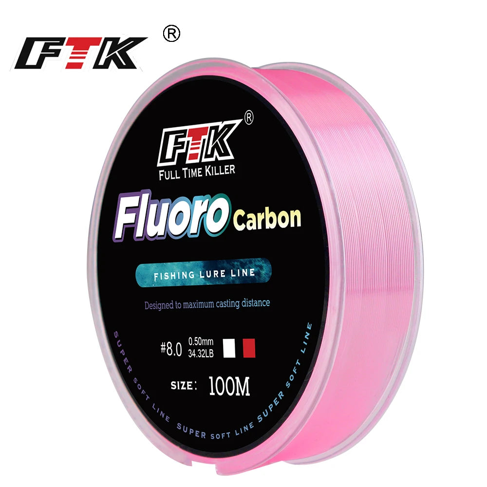 FTK 100m 4.13-34.32LB Fluorocarbon Fishing Lure Line 0.14mm-0.5mm pink Carbon Fiber Fly Fishing Line Super Soft Line Pesca