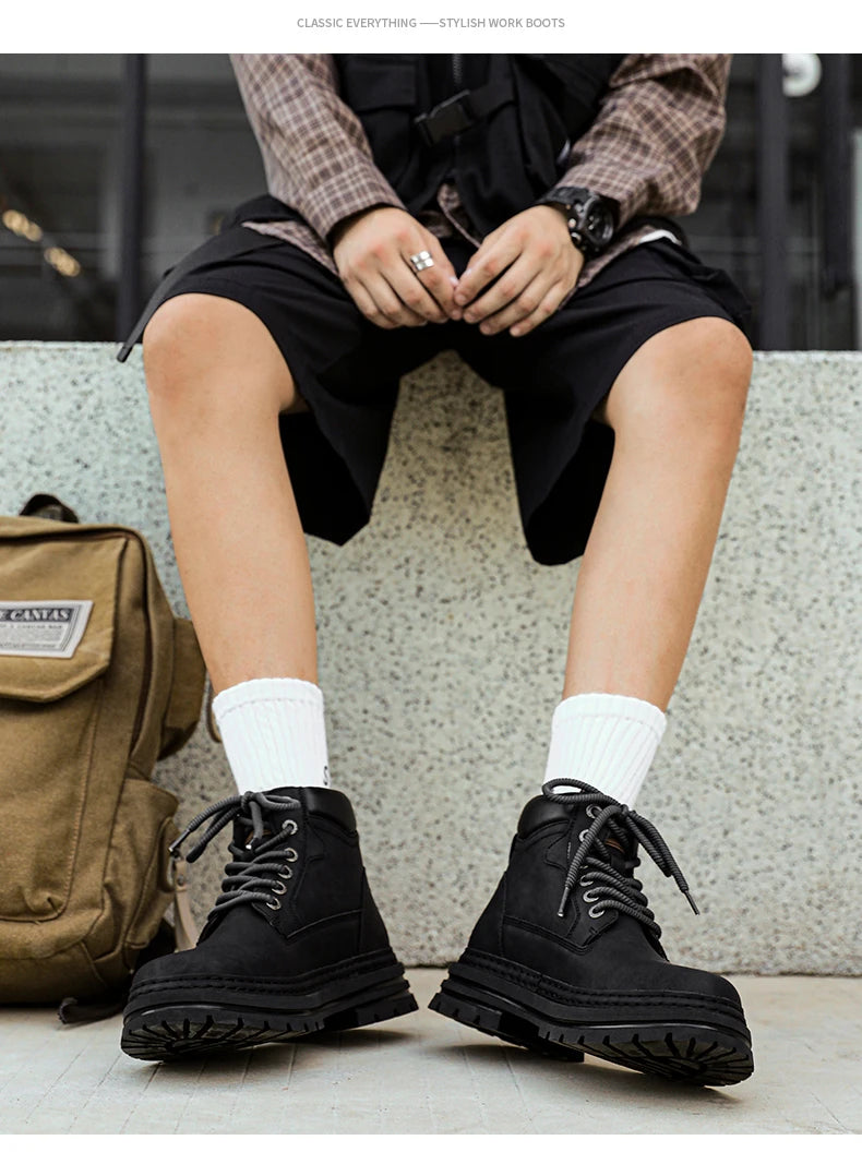 Men's Winter Snow Boots Leather Plush Lining Ankle High Lace Up