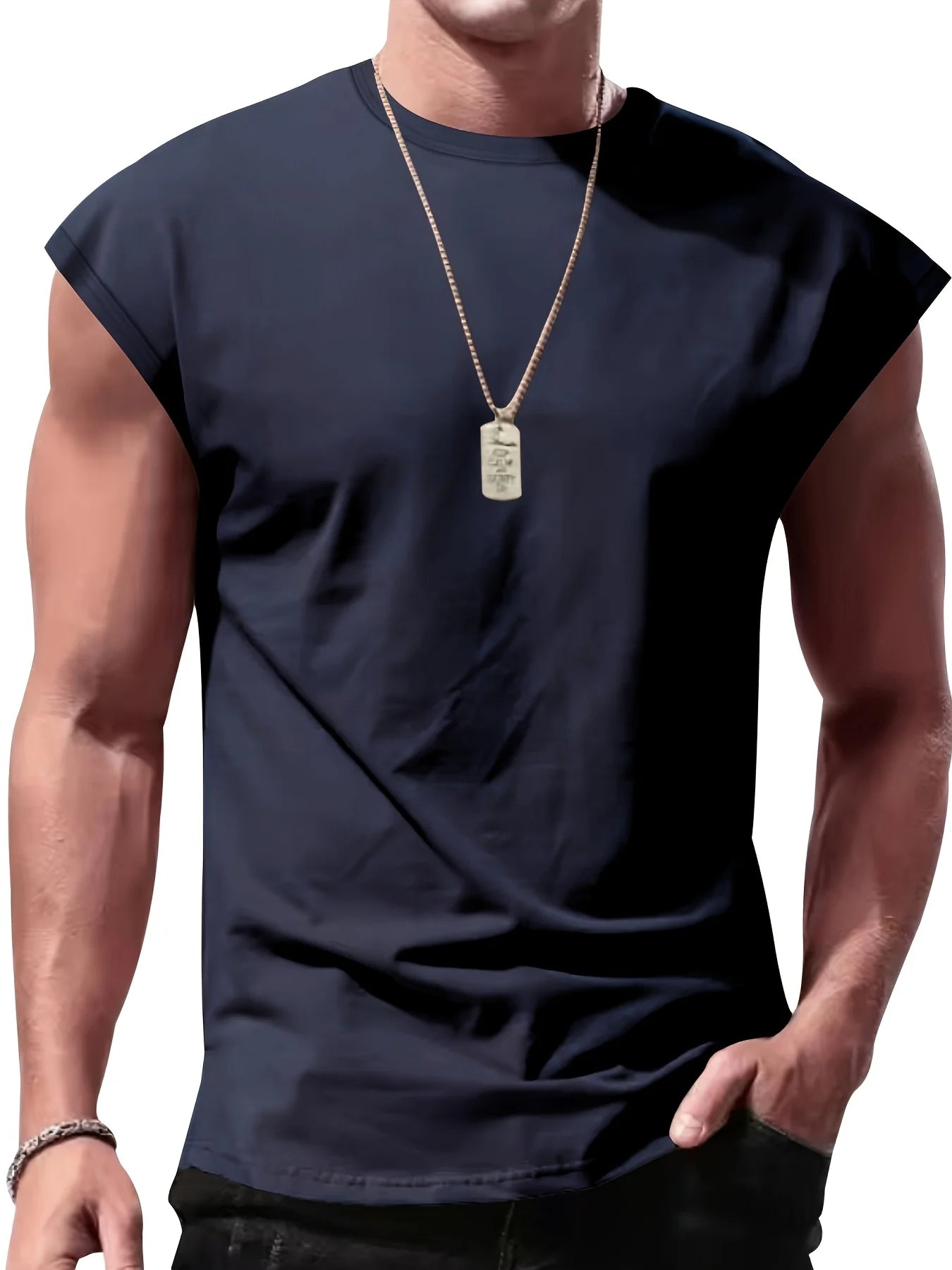 Men'S Summer Solid Color Sleeveless Tank Top Breathable Suitable for Casual Sports Versatile Style