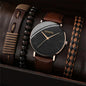 Men’s Stylish Leather Watch & Bracelet Set