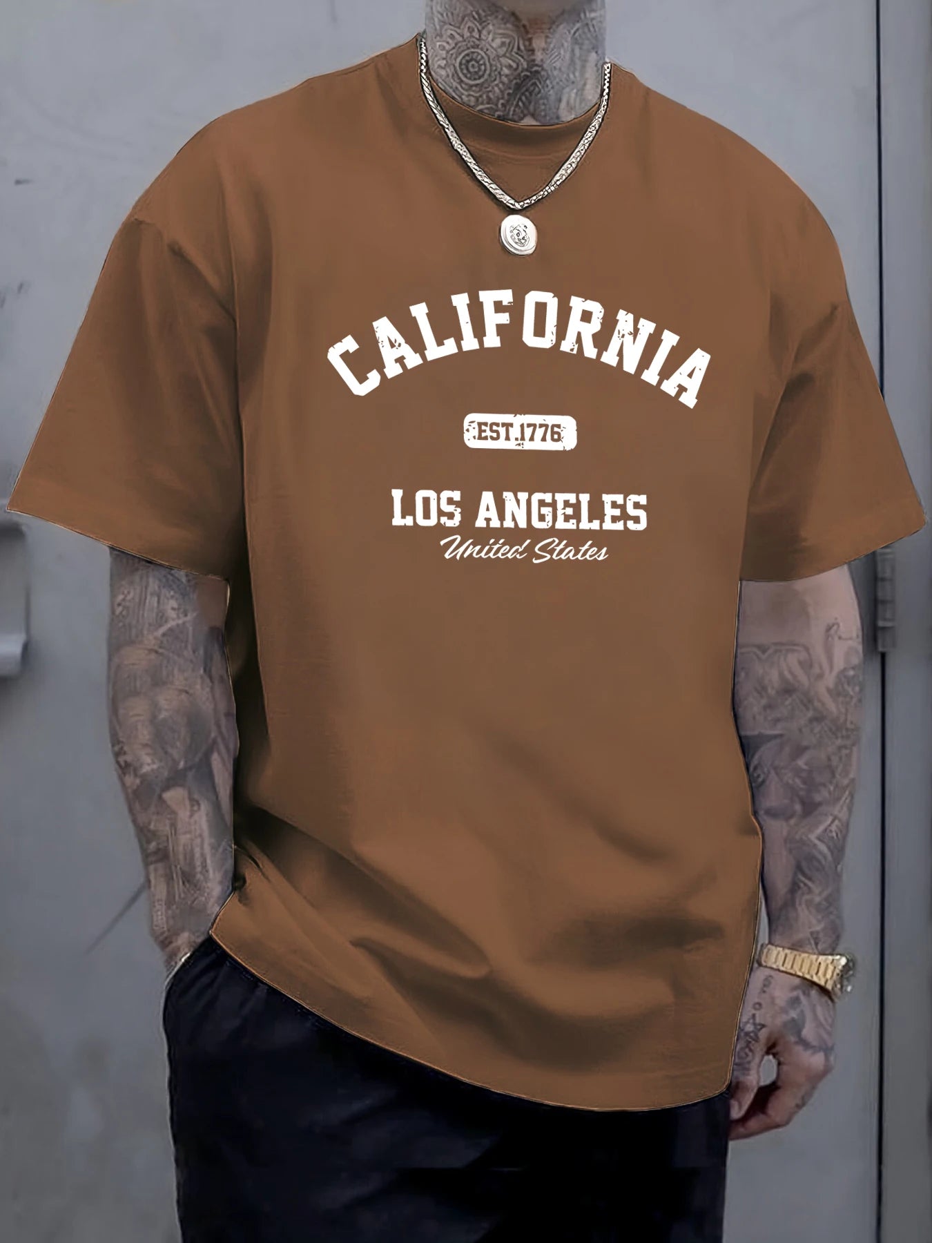 California Los Angeles Printing Male Tee Shirts Hip Hop All-Match Tops Oversized Fashion T-Shirt Cotton Crewneck Short Sleeve