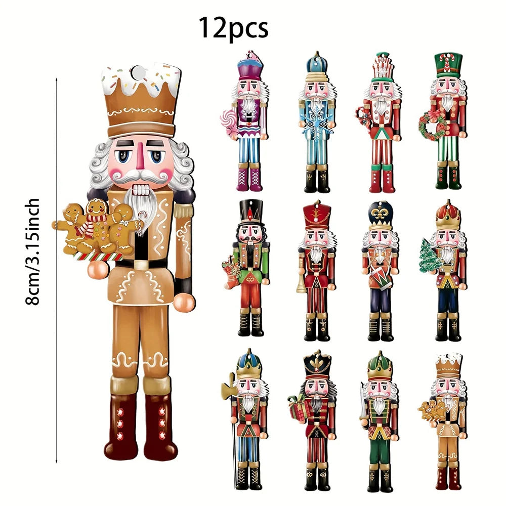 12pcs Christmas Nutcracker Soldier Ornaments – Wooden Xmas Tree Hanging Decoration, 2024 Navidad & 2025 New Year Gifts