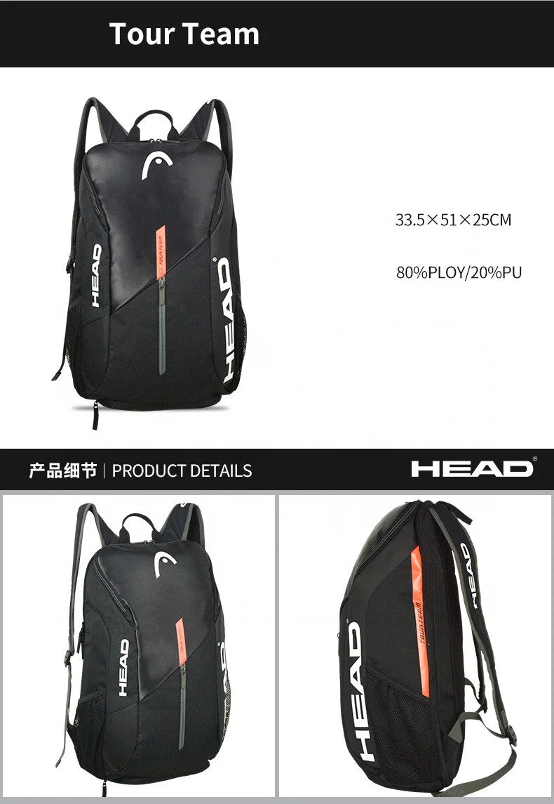 HEAD Tennis Backpack Outdoor Sport Bag Tennis Bag Badminton Gymbag Backpack Tennis Backpack With Separated Shoe Bag Original