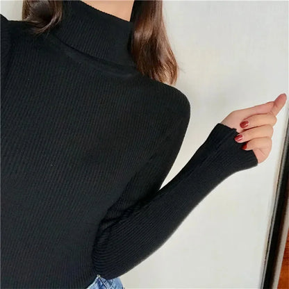Sweater For Women Knitted Ribbed Turtleneck Long Sleeve Pullover