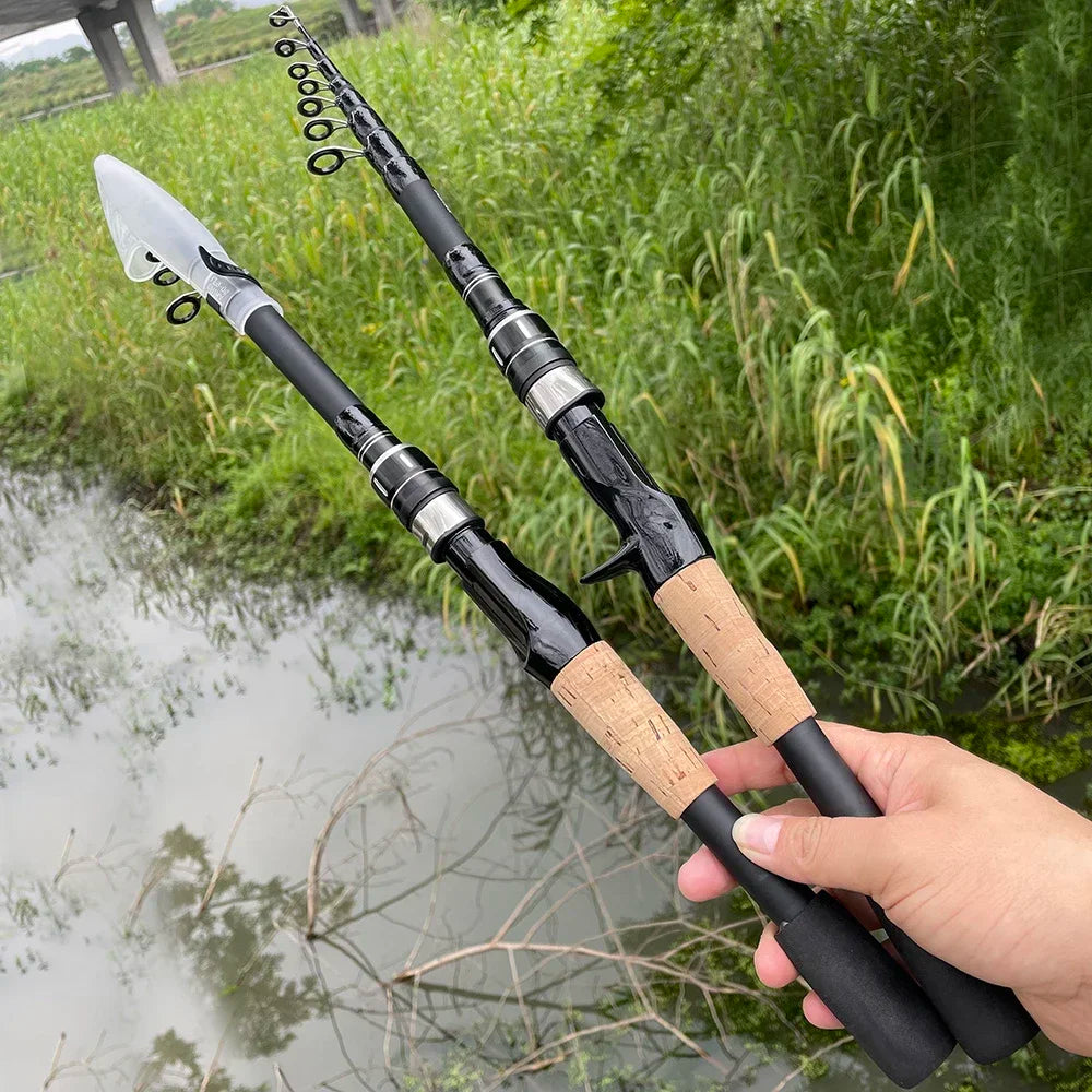Telescopic Lure Rod 1.5M 1.8M 2.1M 2.4M Carbon Spinning Rod Baitcasting Fishing Pole 8g-25g Wooden Handle Casting Fishing Tackle