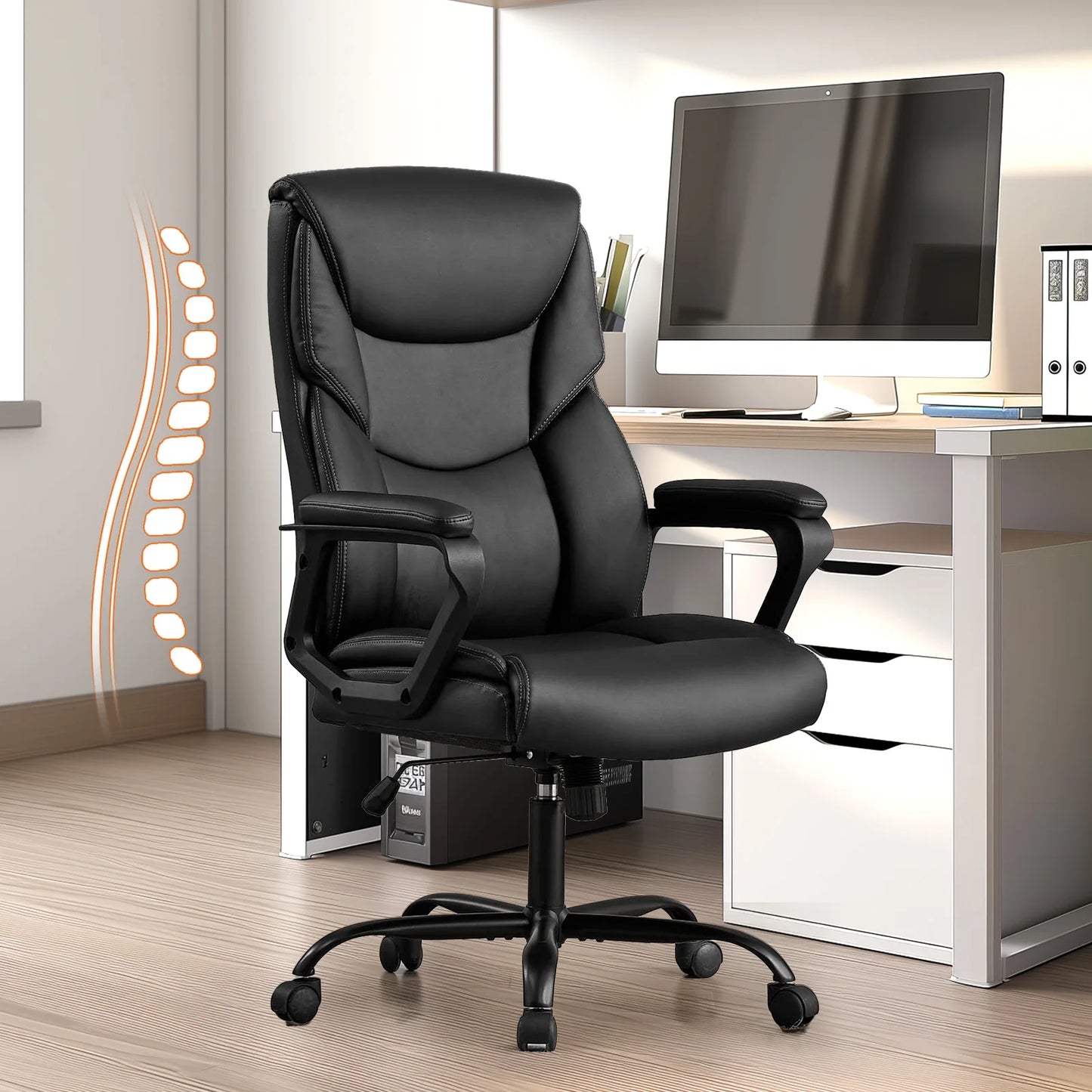 JHK Ergonomic Office Chair Heavy Duty Task Desk Chair with Flip-up Arms PU Leather Adjustable Swivel Rolling Gaming Chair