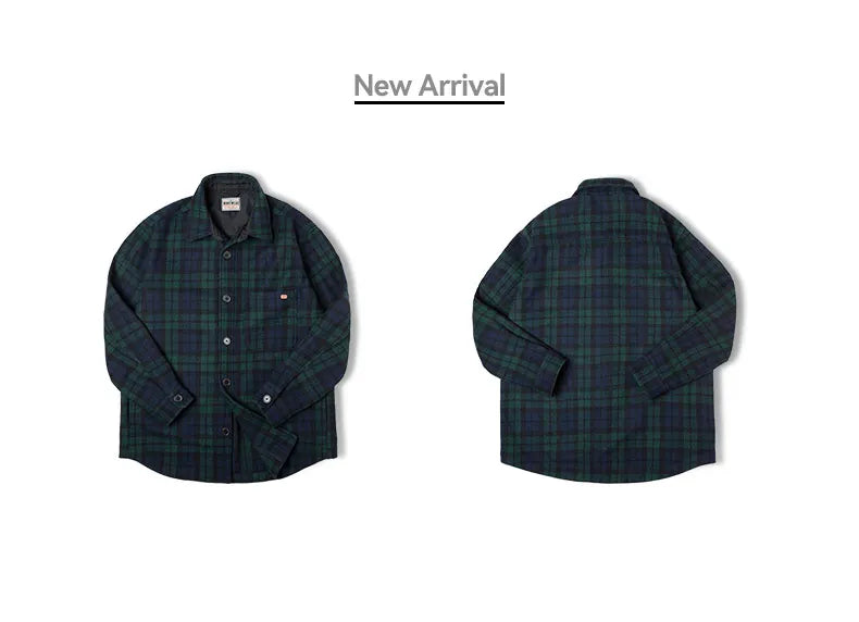 Maden American Retro Blue Green Plaid Wool Jacket Loose Thick Plaid Shirt Jacket Men's Coat Clothing Spring And Autumn