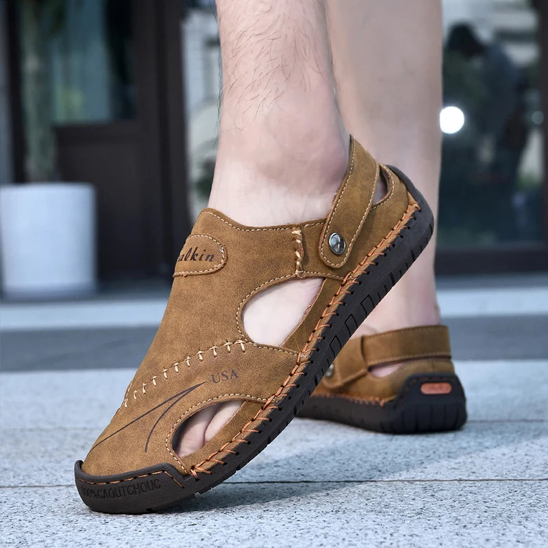 Men's Sandals Bonded Leather Breathable Slip-On Anti-Skid Outdoor Beach