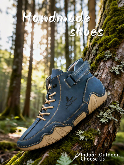 Men's Outdoor Leather Boots Lace Up Ankle Boots White Breathable