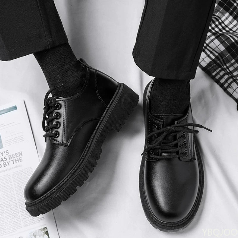 Women's Leather Casual Shoes Lace-Up Office Flat Breathable Mesh Lining