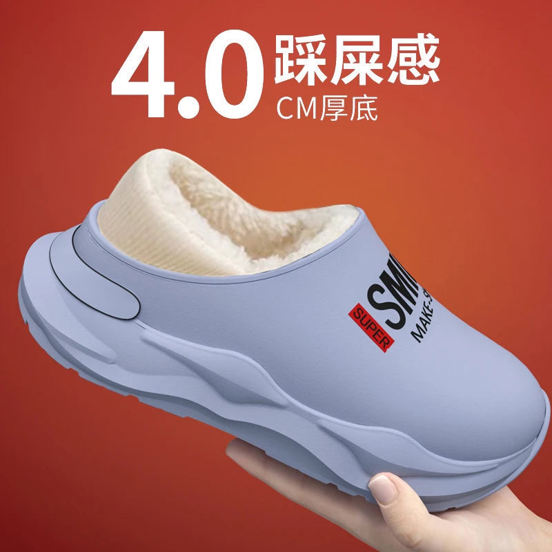 Mens Slippers Winter Warm Shearling Lining Indoor Outdoor Rubber Insole