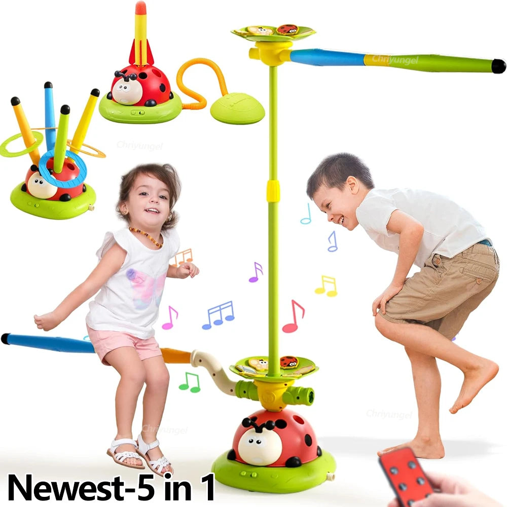 Musical Jump Sports Toys Toss Ring Game Toy and Rocket Launcher for Kids Ladybug Multifunction Outdoor Machine Gifts